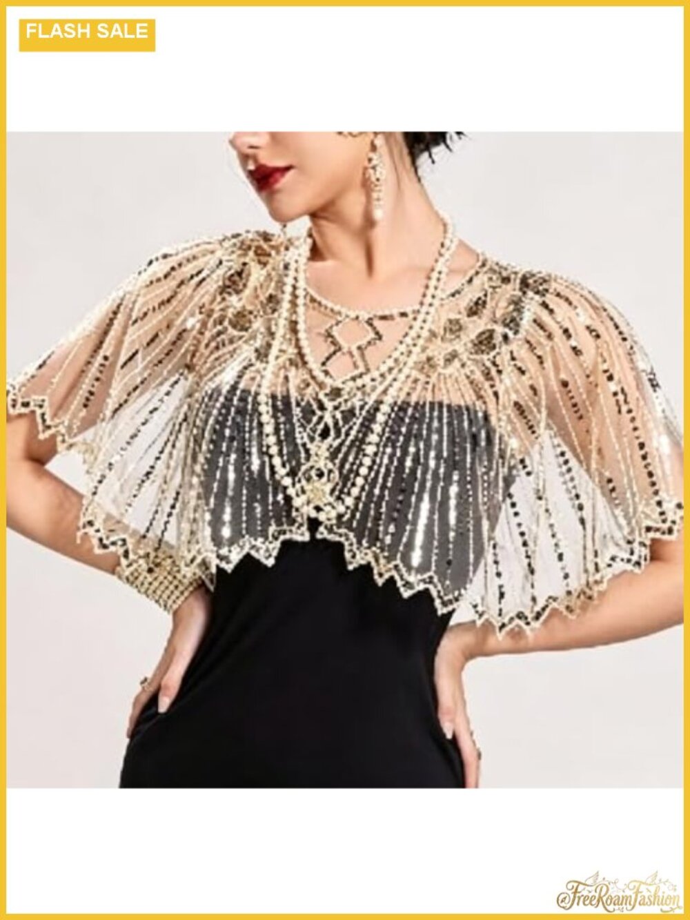 Elegant Vintage Sequin Beaded Shawl Women Evening Shoulder Wrap